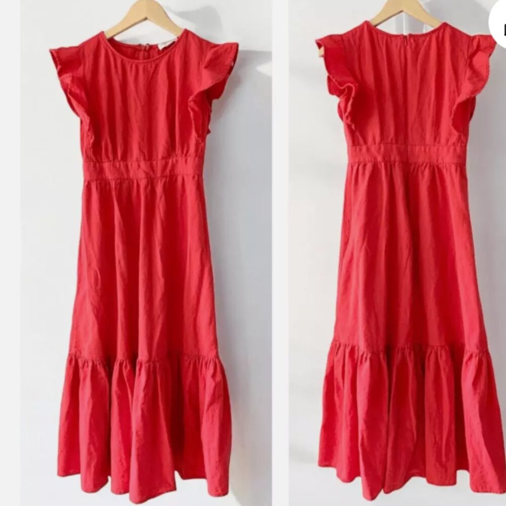 Cynthia Rowley Tiered Linen-Blend Maxi Sleeveless Ruffle Accent Dress Size L